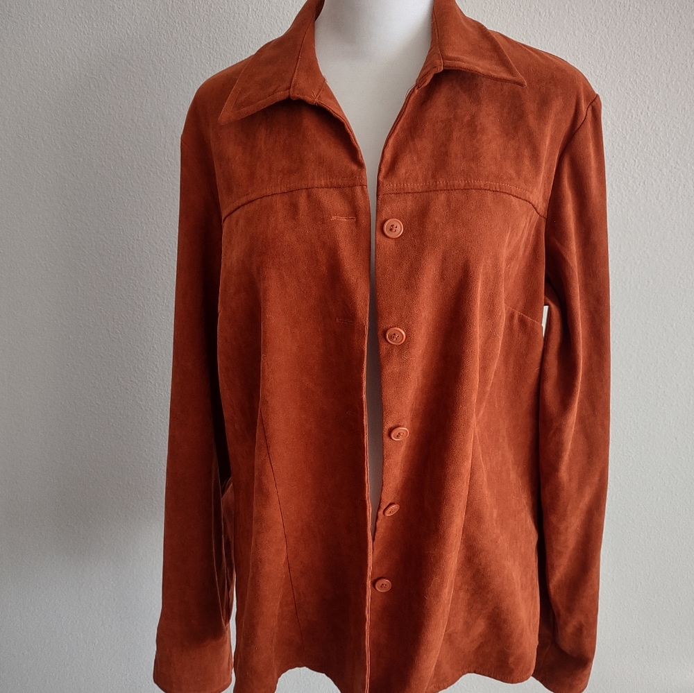 Notations rust brown faux suede 90's jacket M